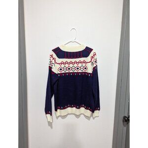 Vintage JC Penney 80s Mock Turtle Neck Sweater Fair Isle Look Red/Blue/Cream XL